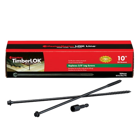 Fastenmaster Wood Screw, #10 x 10 in, Stainless Steel, 50 PK FMTLOK10-50A